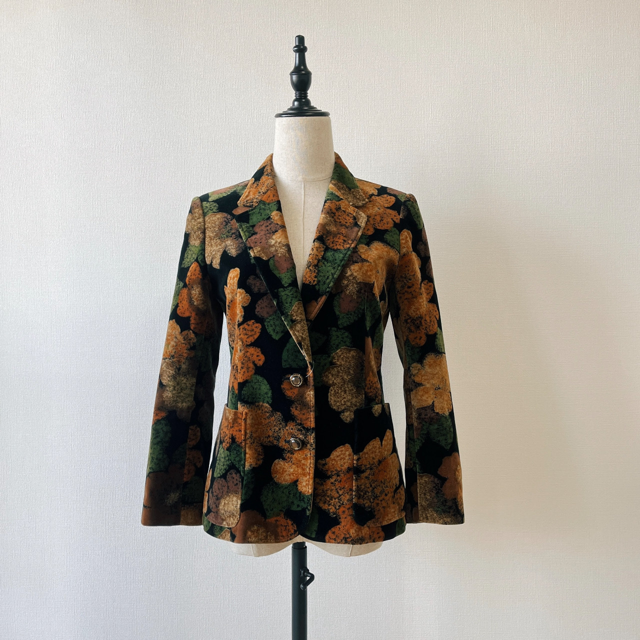 REGINA大地色花卉圖案絲絨西裝外套