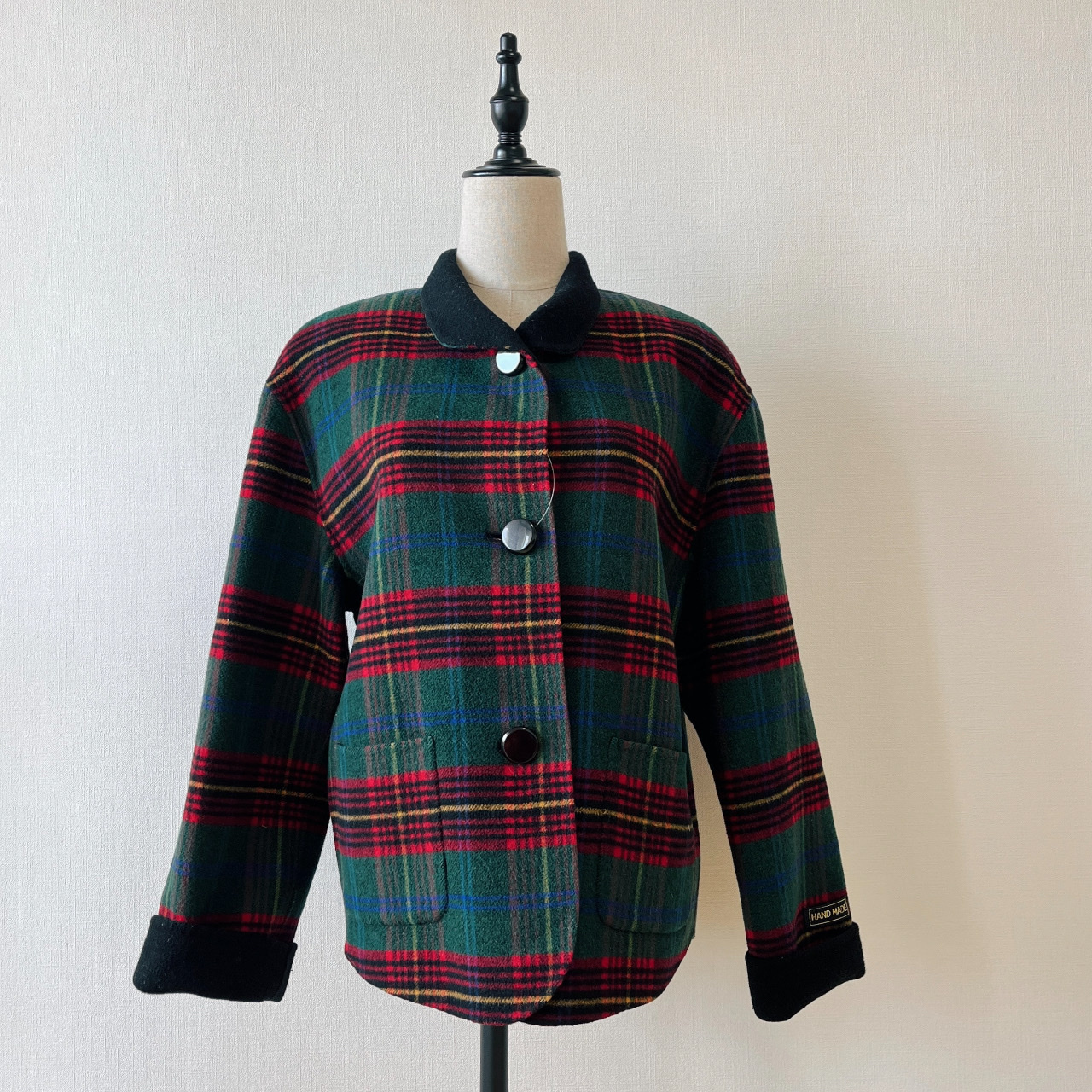 可愛紅綠色大格紋古著外套