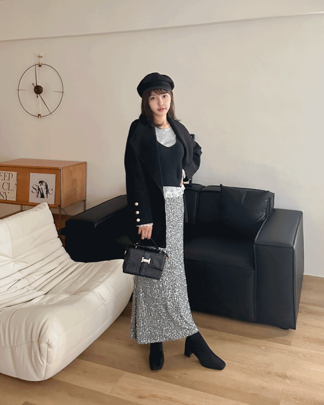 LINA LINA華麗派對滿版亮片鬆緊長裙-貴氣灰