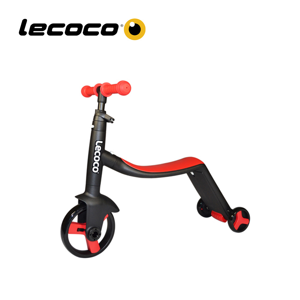 Lecoco 義大利兒童三輪滑板車三合一多功能成長型-紅色
