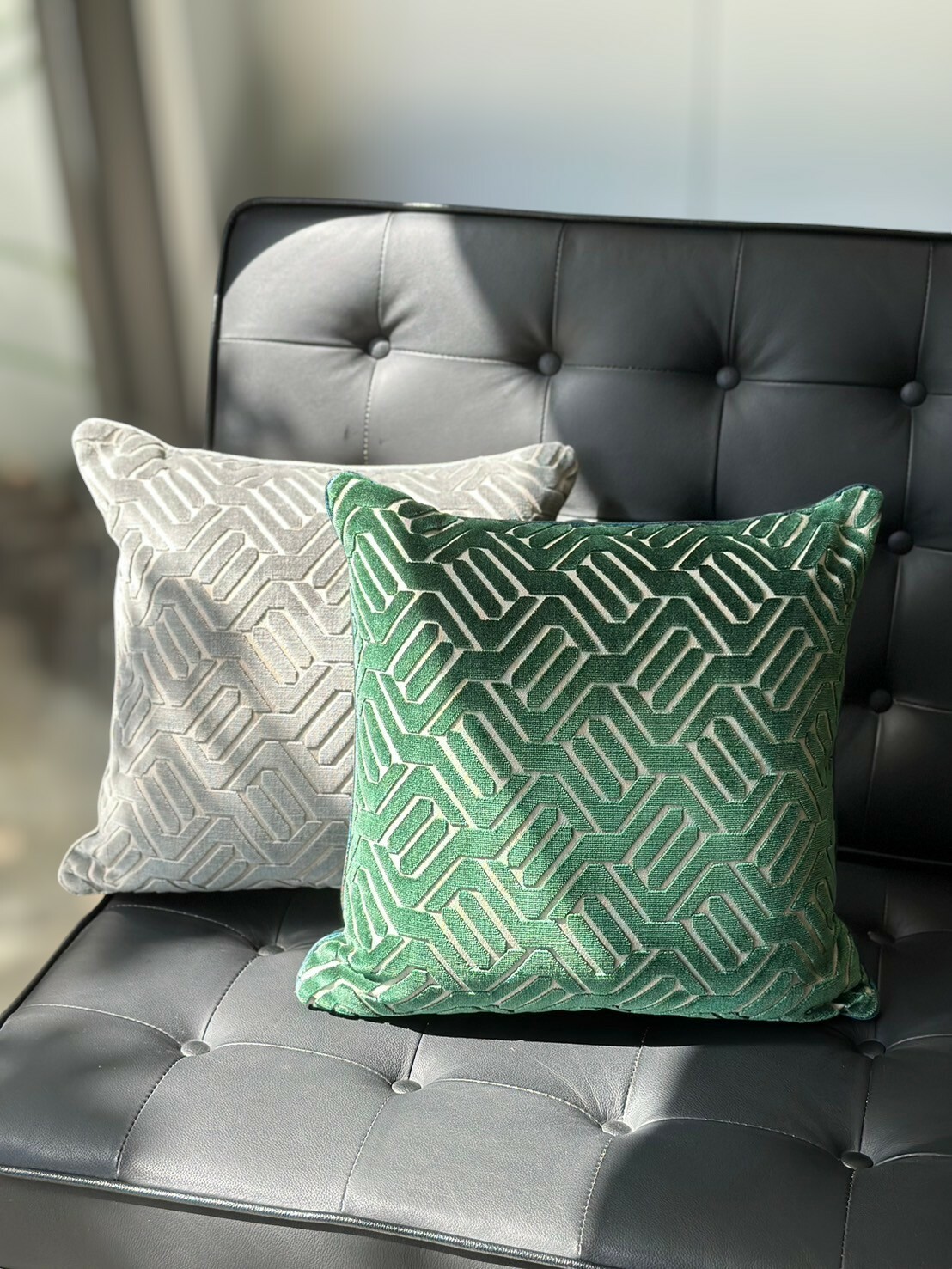 時尚龐畢度抱枕 灰／綠