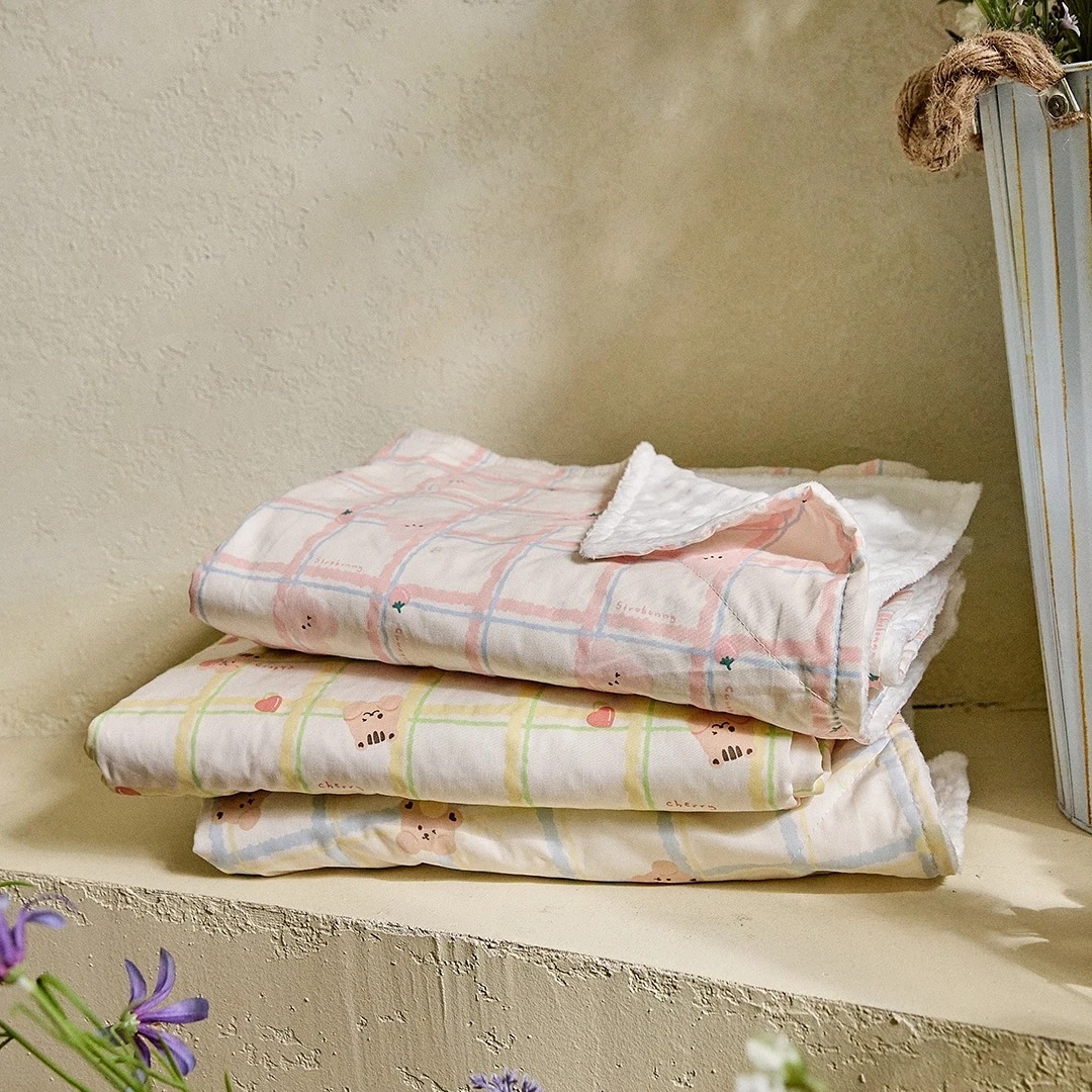 (海外特別限定版) 酸酸甜甜水果格紋系列-觸感遊戲點點雙面毛毯