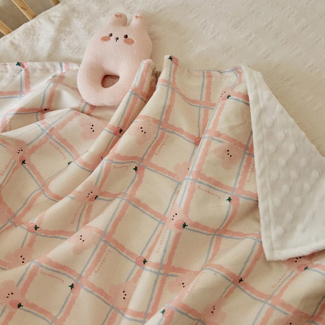 (海外特別限定版) 酸酸甜甜水果格紋系列-觸感遊戲點點雙面毛毯