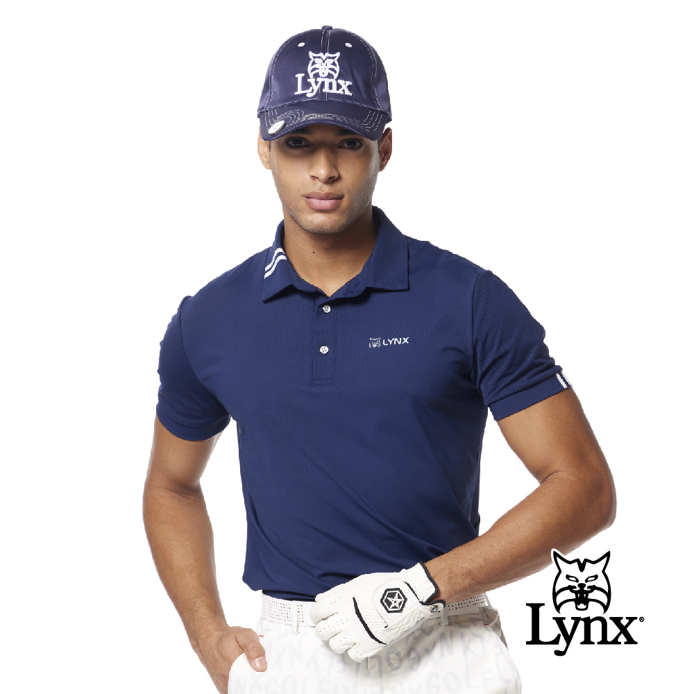 【Lynx Golf】合身版異材質後背剪裁織帶POLO衫/高爾夫球衫