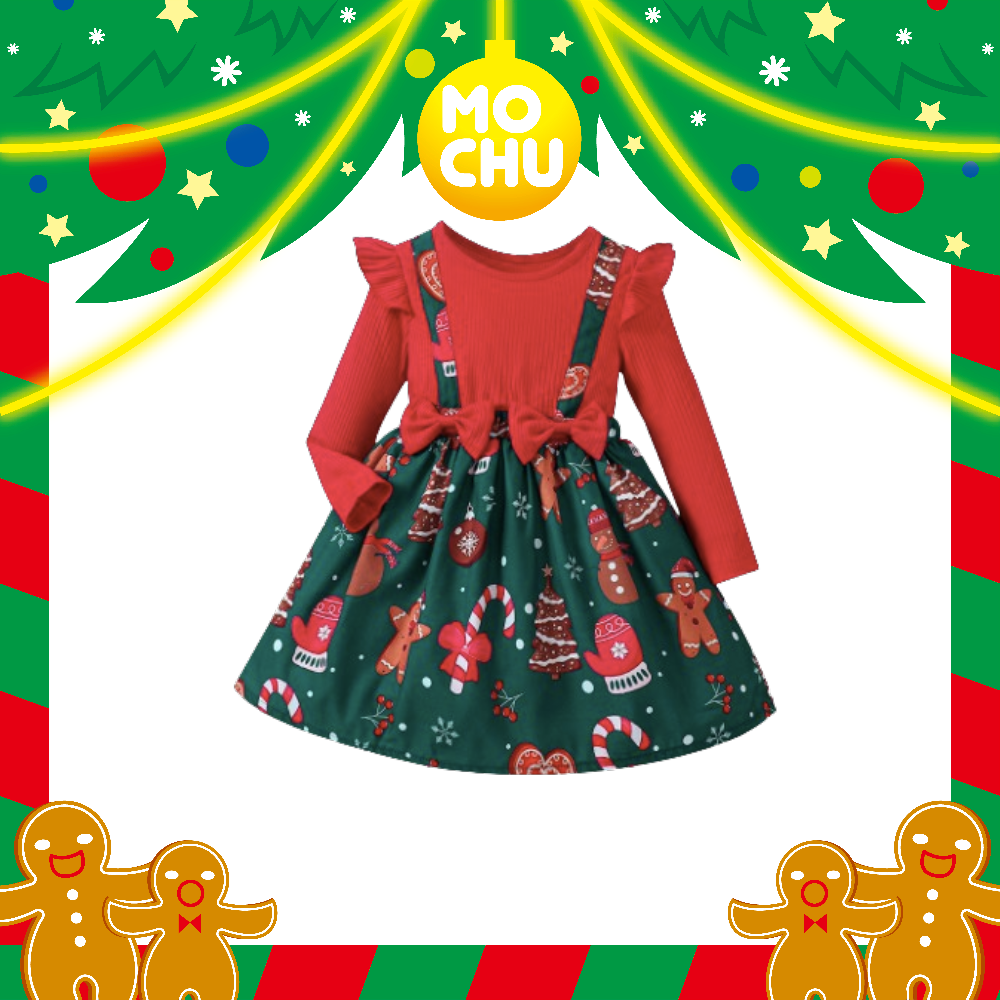 (100cm現貨)薑餅人歡樂假兩件長袖連身裙