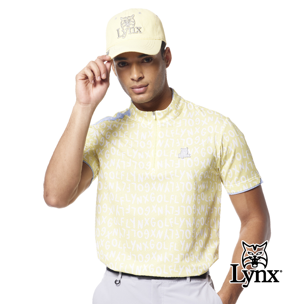 【Lynx Golf】合身版吸排透氣俏皮Lynx印花袖口剪接POLO衫/高爾夫球衫
