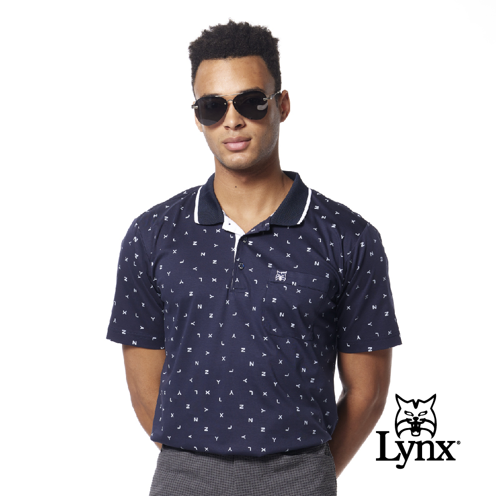 【Lynx Golf】細緻桑蠶絲混紡Lynx印花山貓繡花胸袋POLO衫/高爾夫球衫