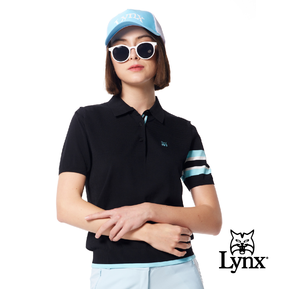 【Lynx Golf】羅紋造型袖配色設計LOGO緹花POLO領毛衣