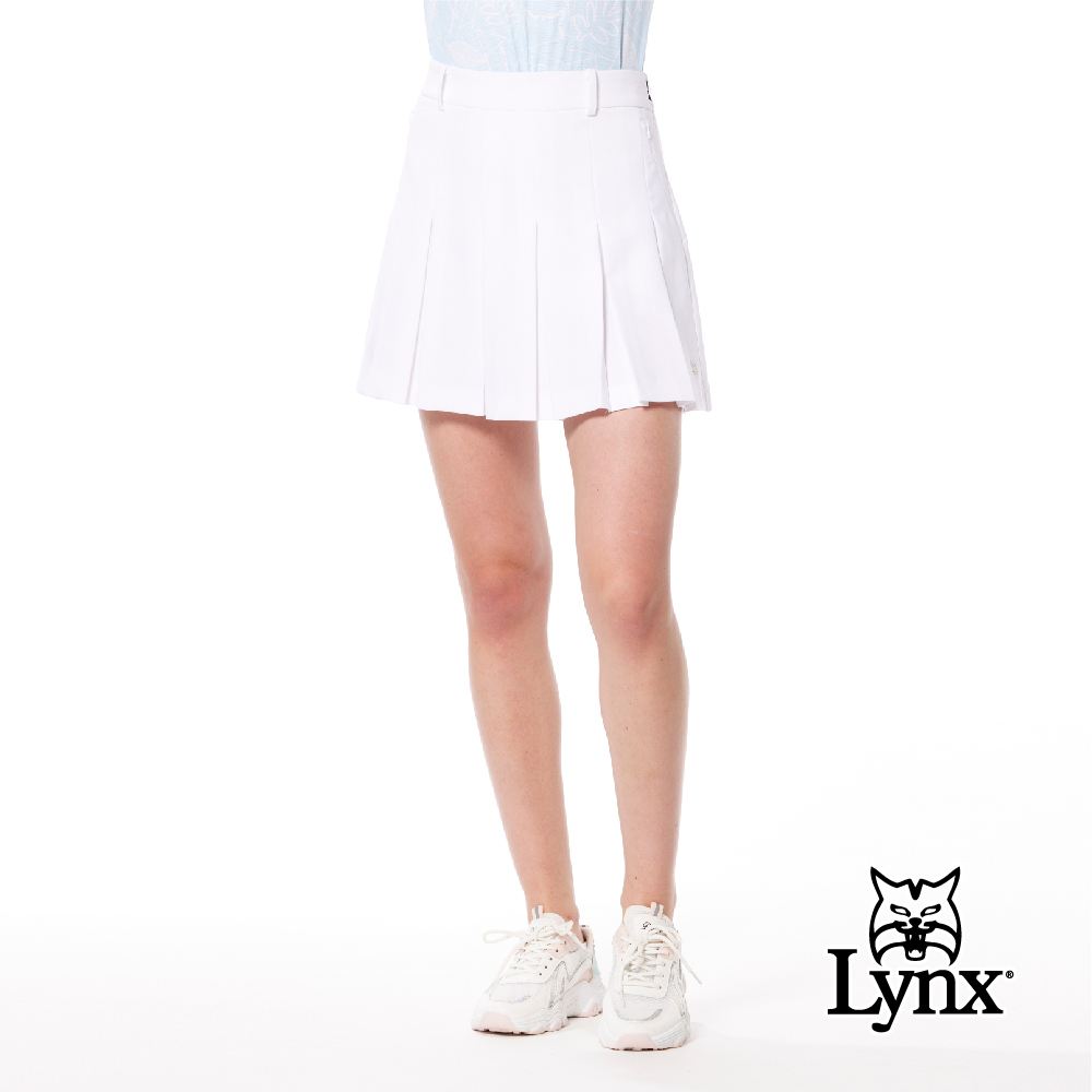 【Lynx Golf】百摺裙後腰LOGO織帶隱形拉鍊口袋膠標運動短裙