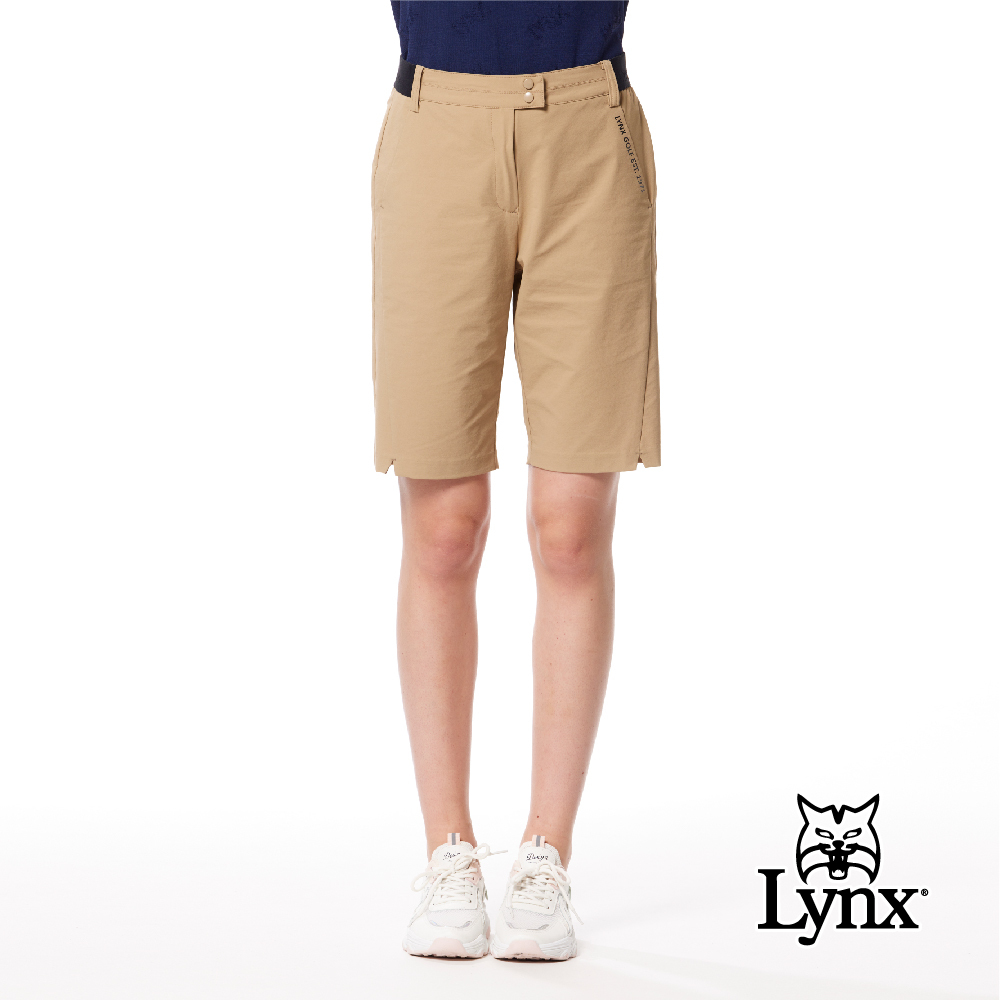 【Lynx Golf】彈性舒適腰圍織帶造型褲口開杈設計直筒五分褲