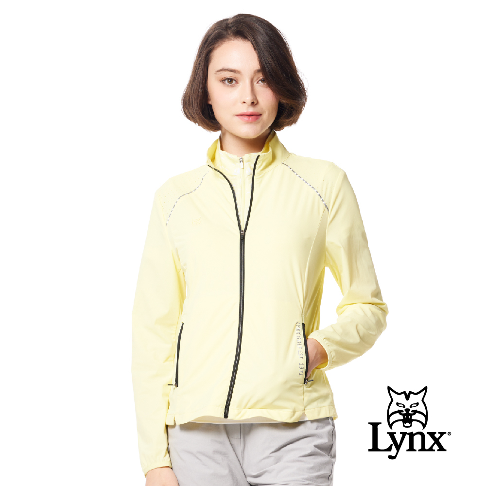 【Lynx Golf】彈性沖孔配布後腰織帶拉鍊口袋長袖外套