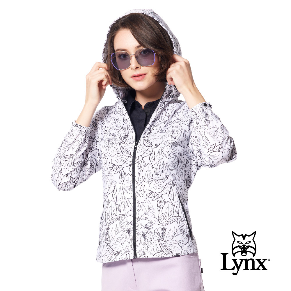 【Lynx Golf】防撥水抗UV花草印花風格拉鍊口袋可拆式連帽外套