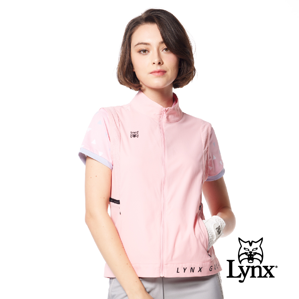 【Lynx Golf】吸排織帶剪接後背山貓沖孔配布造型背心
