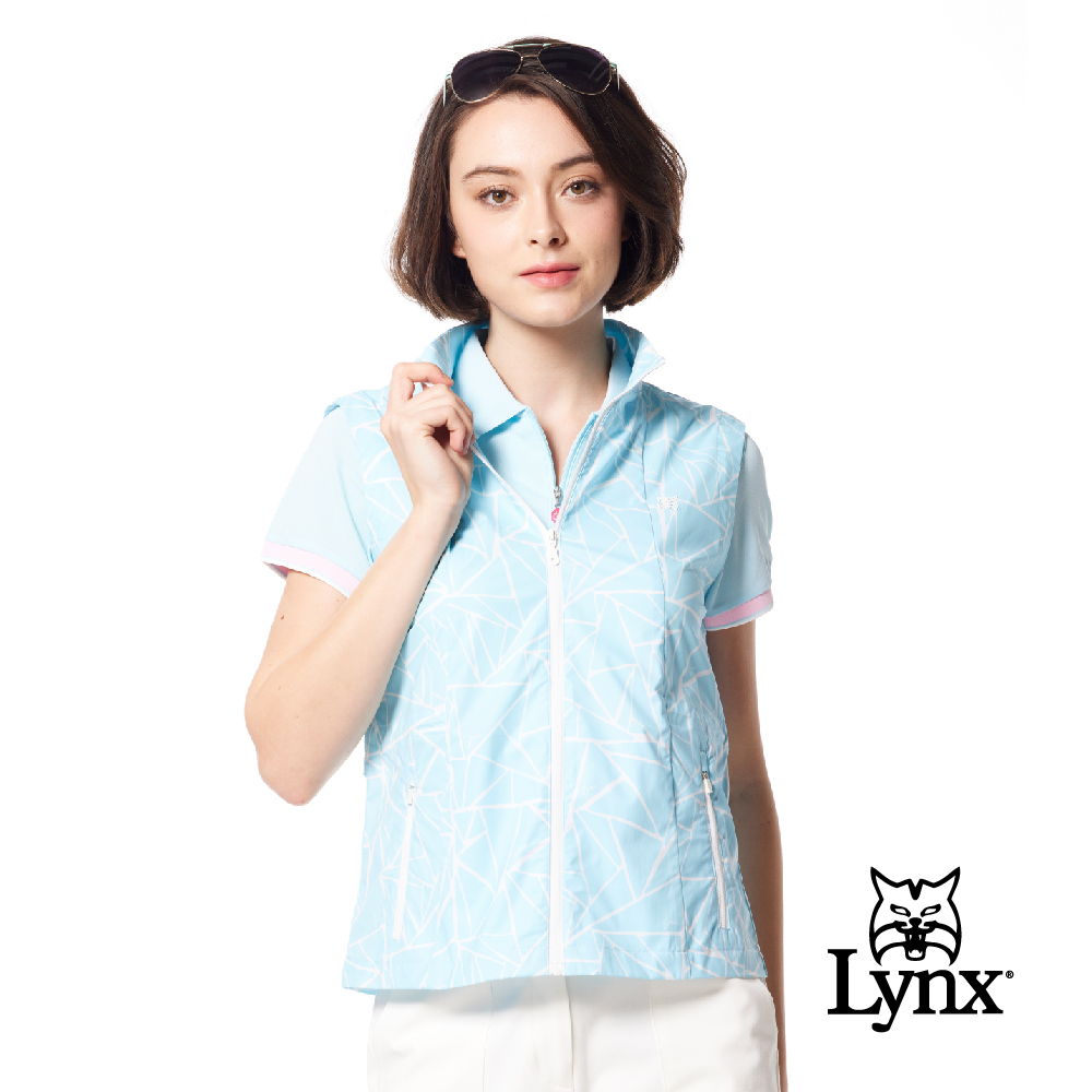 【Lynx Golf】不規則三角形印花腰圍可調膠標拉鍊口袋背心