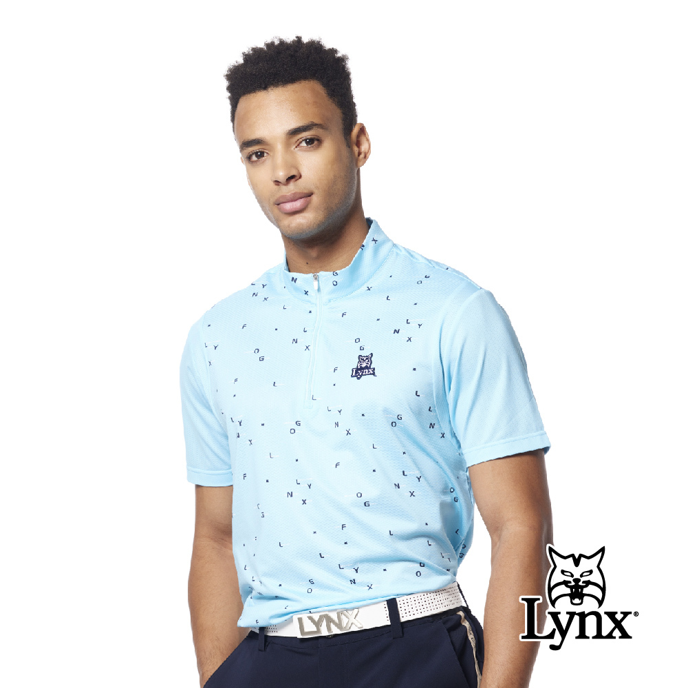 【Lynx Golf】吸排彈性水波紋字樣造型立領POLO衫/高爾夫球衫