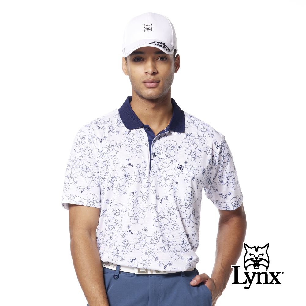 【Lynx Golf】吸排機能織紋扶桑花造型胸袋POLO衫/高爾夫球衫
