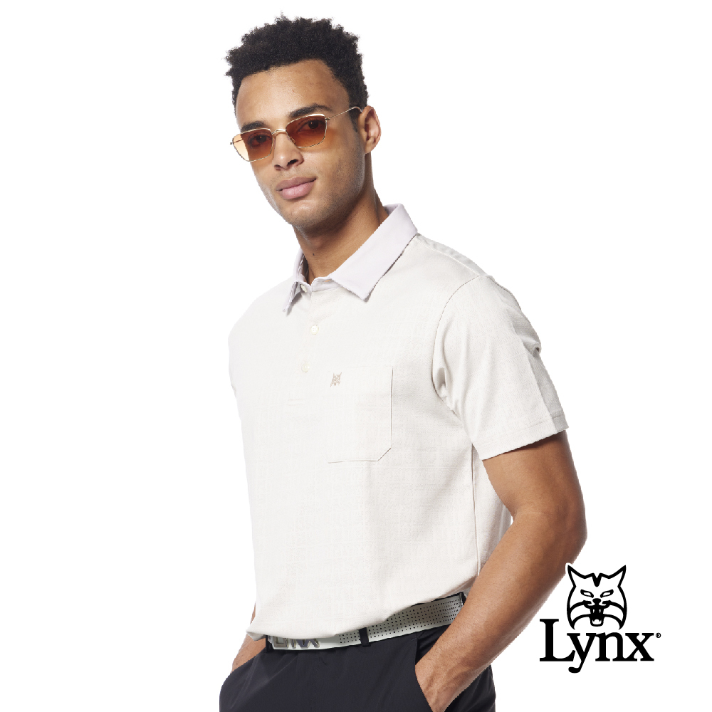 【Lynx Golf】吸排雙面緹花翻領印花胸袋POLO衫/高爾夫球衫
