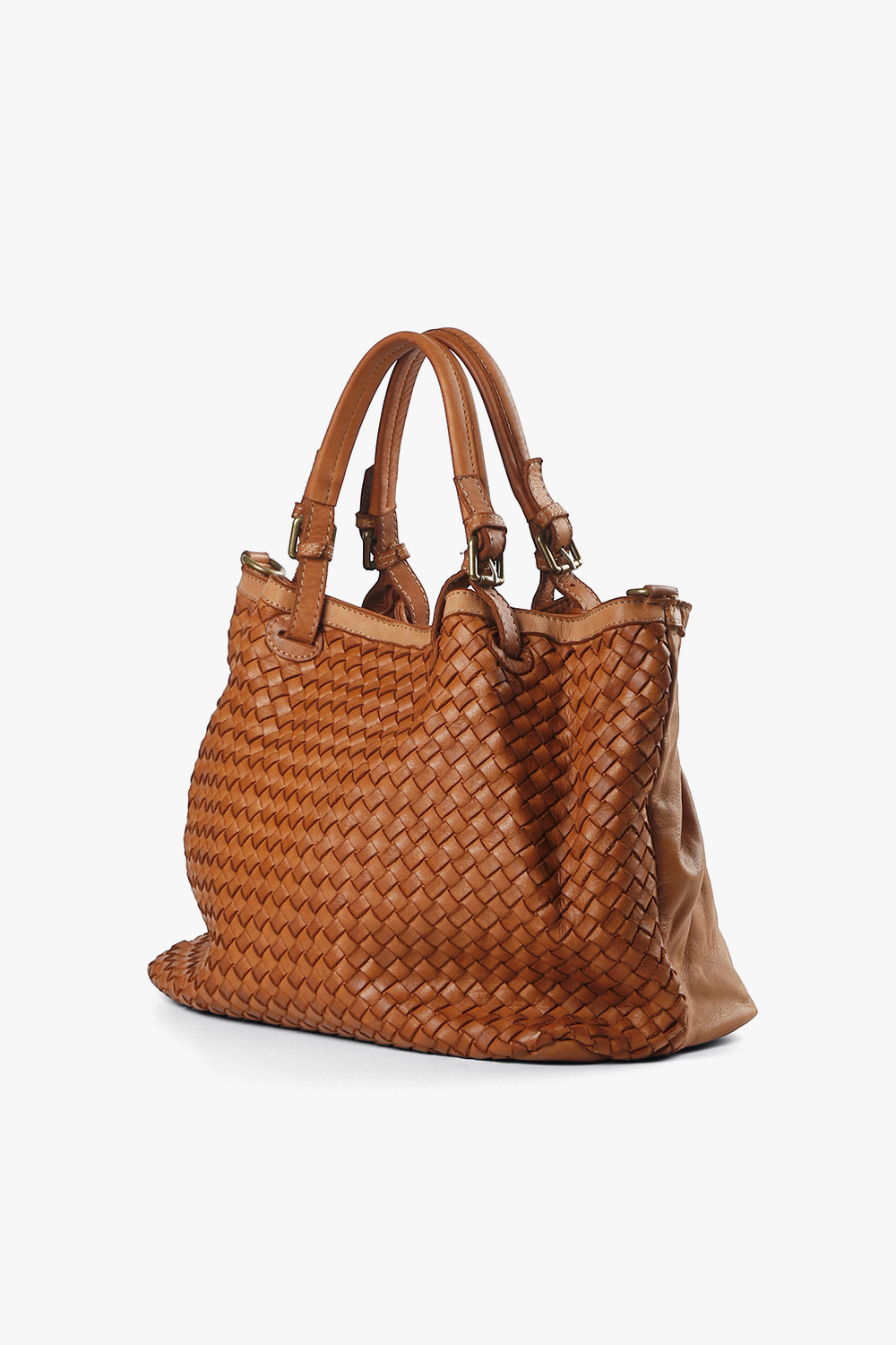 Sibilla 編織大手提肩背包 棕色