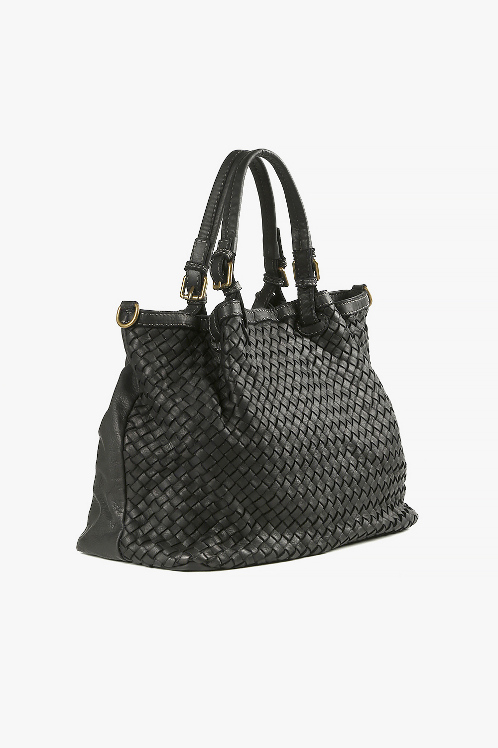 Sibilla 編織大手提肩背包 黑色