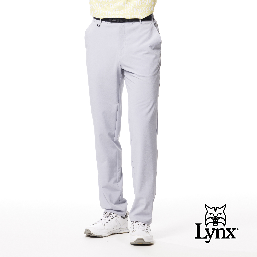 【Lynx Golf】防潑水口袋印花兩側配布後腰網布剪接平口休閒長褲