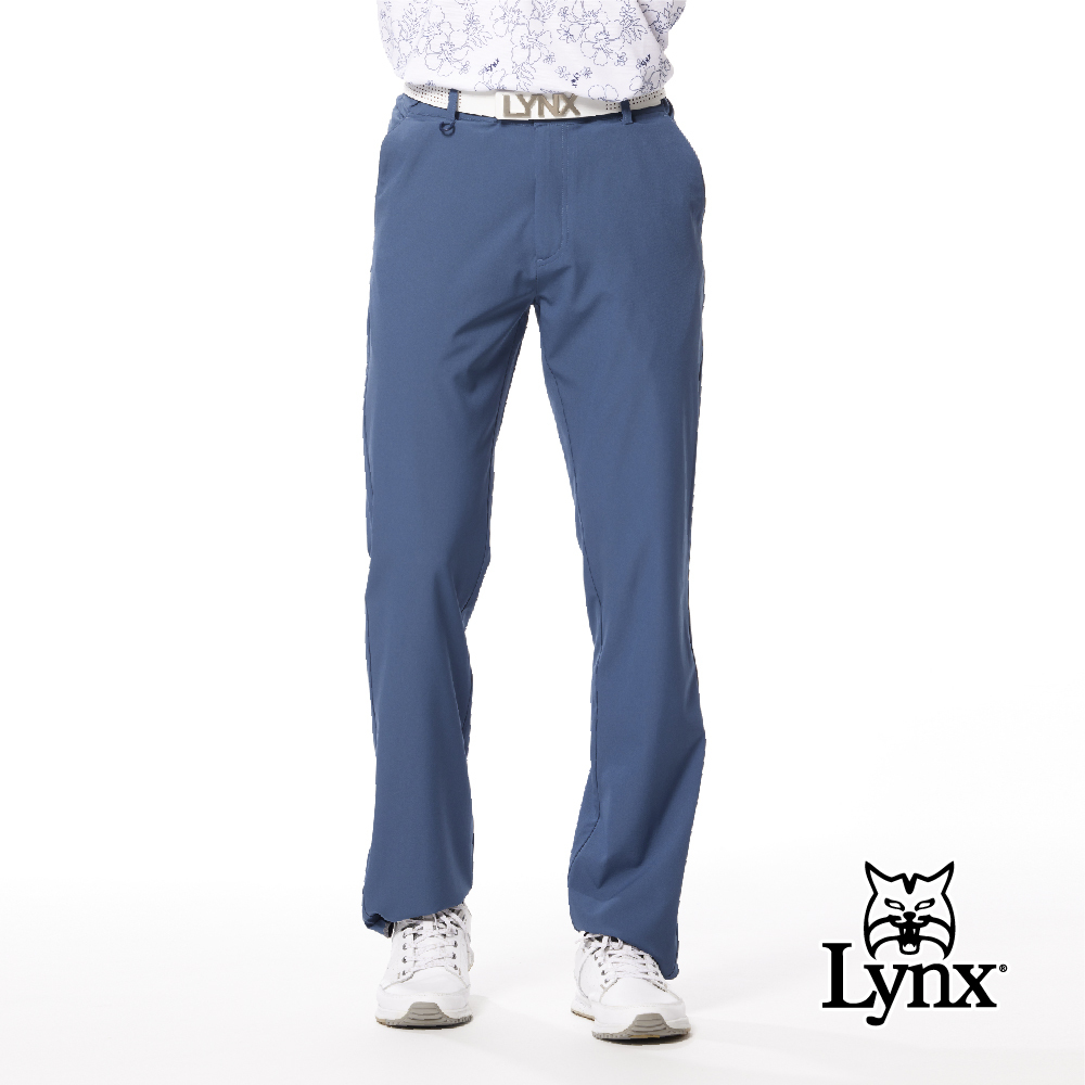 【Lynx Golf】彈性舒適素面百搭後袋斜切造型設計平口休閒長褲
