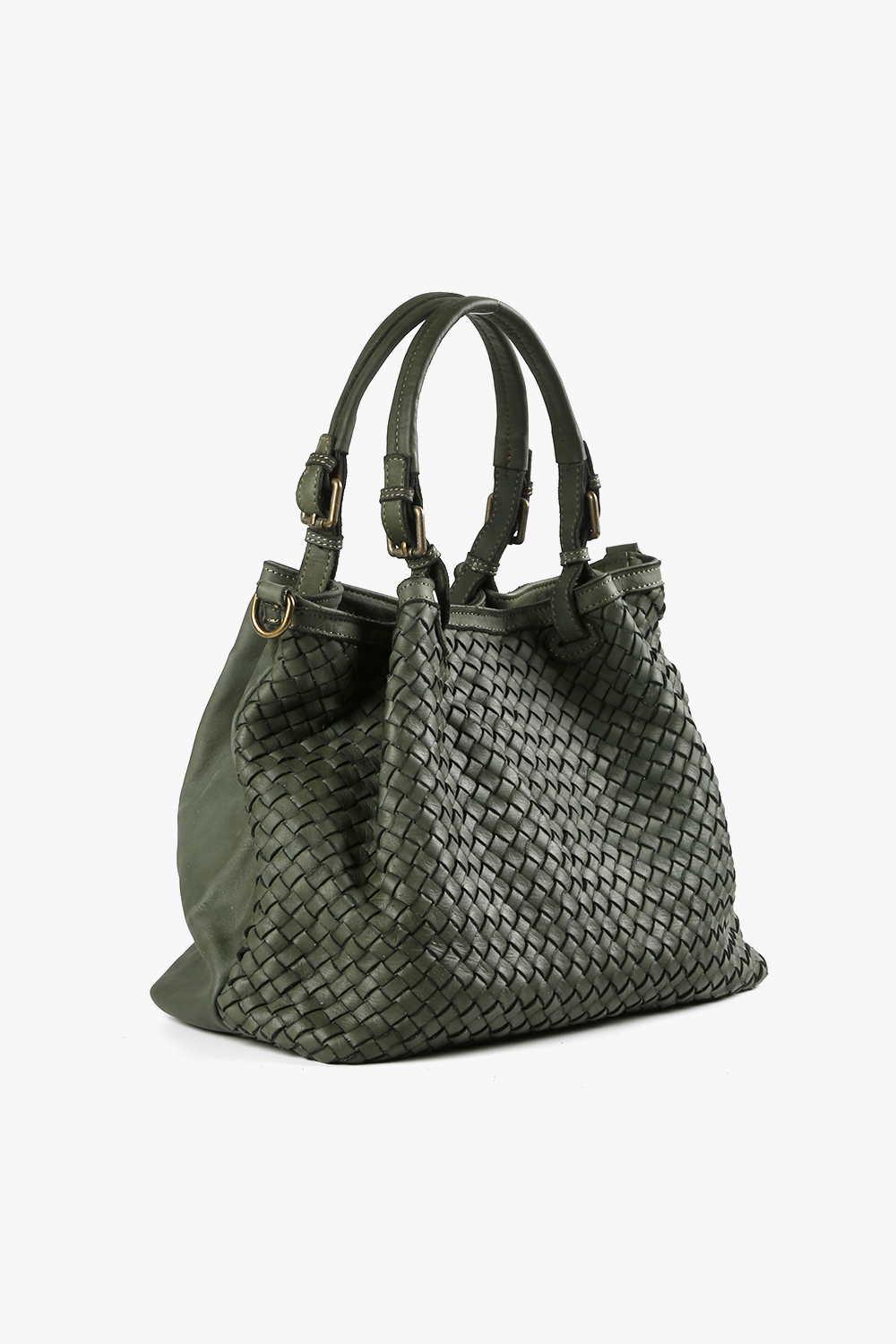Sibilla 編織大手提肩背包 深綠