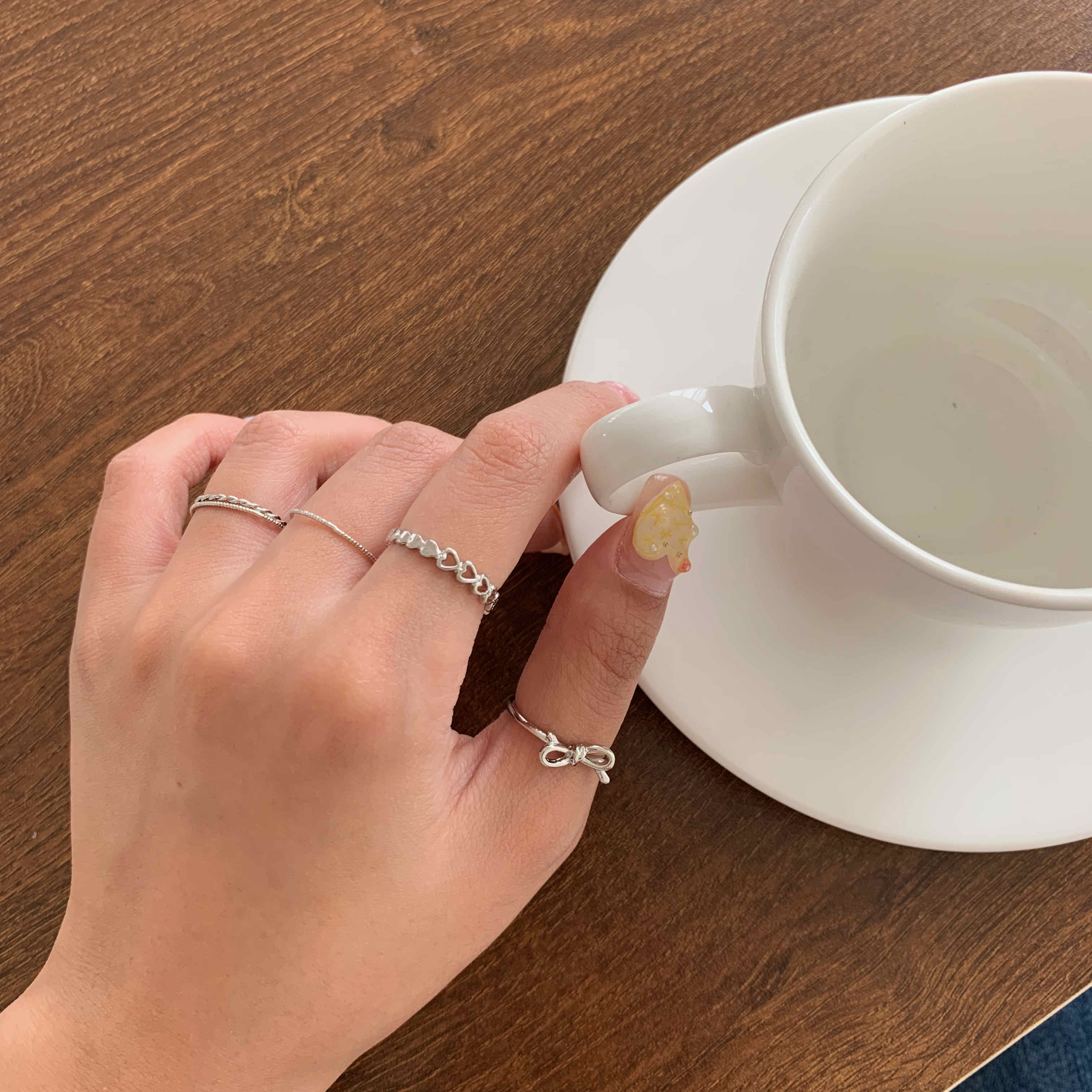 🇰🇷蝴蝶結愛心串串戒指五件組｜2 color