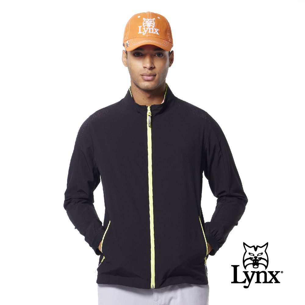【Lynx Golf】抗UV輕薄後背山貓沖孔配布剪裁拉鍊口袋外套