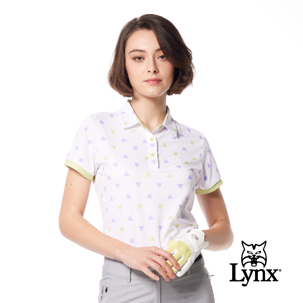 【Lynx Golf】吸排水波紋布小三角印花山貓膠標開杈POLO衫/高爾夫球衫