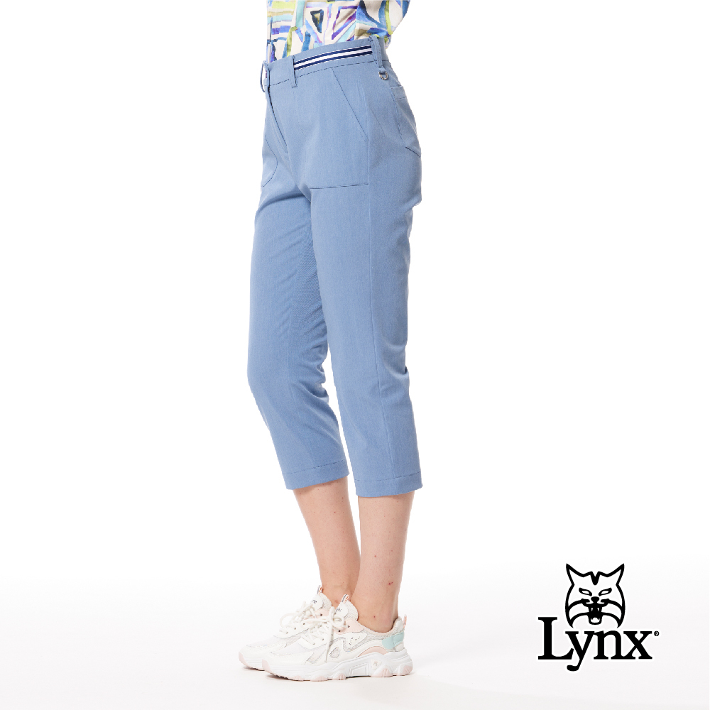 【Lynx Golf】日本布料抗UV接觸冷感織帶剪接帆船繡花窄管七分褲