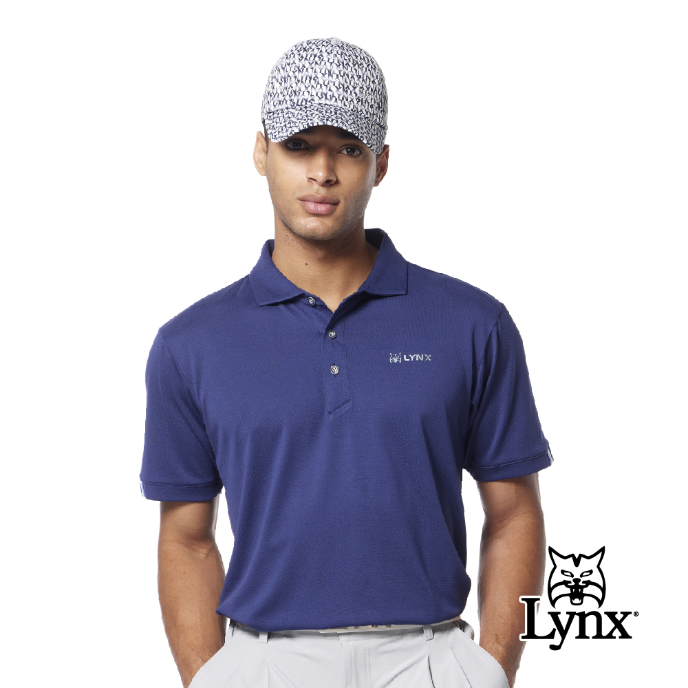 【Lynx Golf】吸排抗UV涼感透氣速乾緹花織帶剪接POLO衫/高爾夫球衫