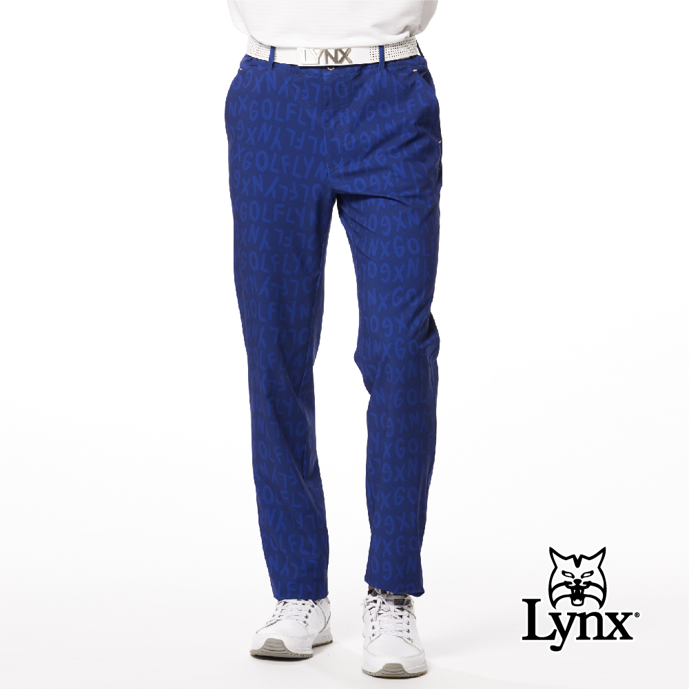 【Lynx Golf】防潑水Lynx俏皮印花三色織帶剪接平口休閒長褲