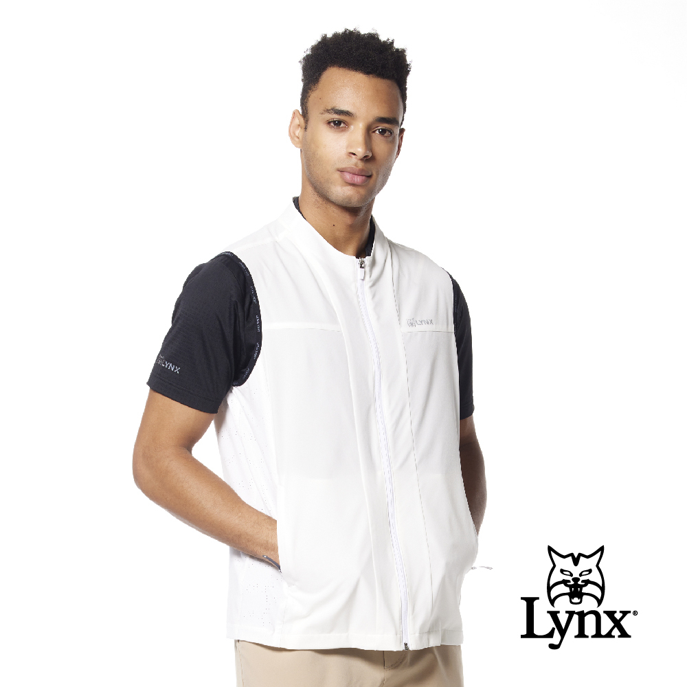 【Lynx Golf】抗UV吸排輕薄剪接沖孔LOGO配布拉鍊口袋背心