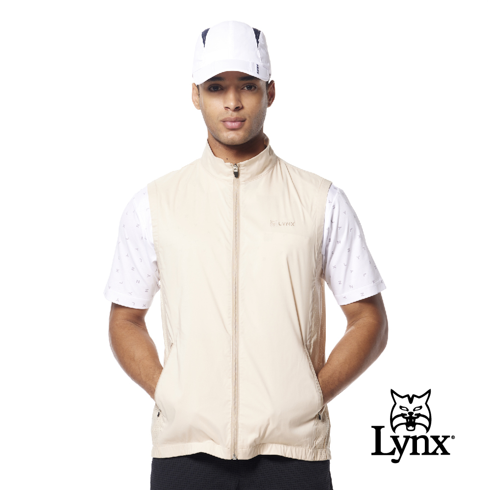 【Lynx Golf】透氣彈性脇邊沖孔山貓配布拉鍊口袋背心