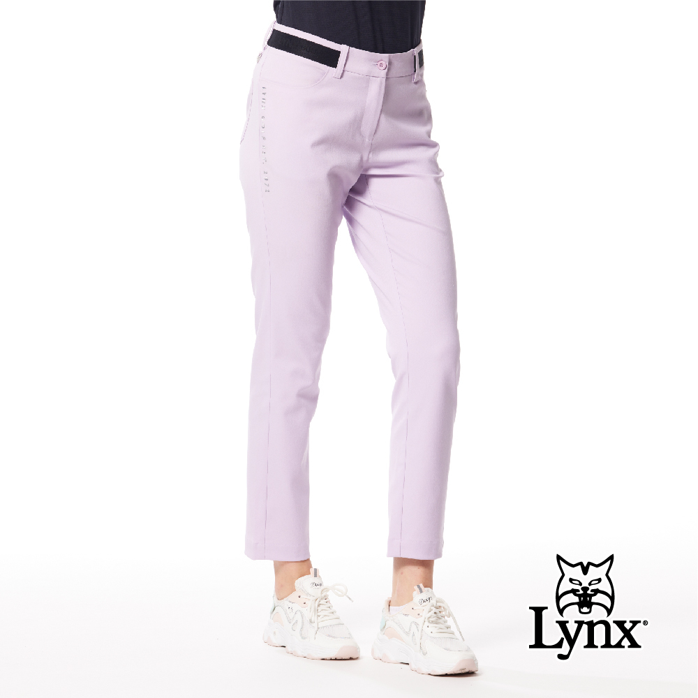 【Lynx Golf】日本面料環保紗金屬貼膜剪接針織帶窄管九分褲