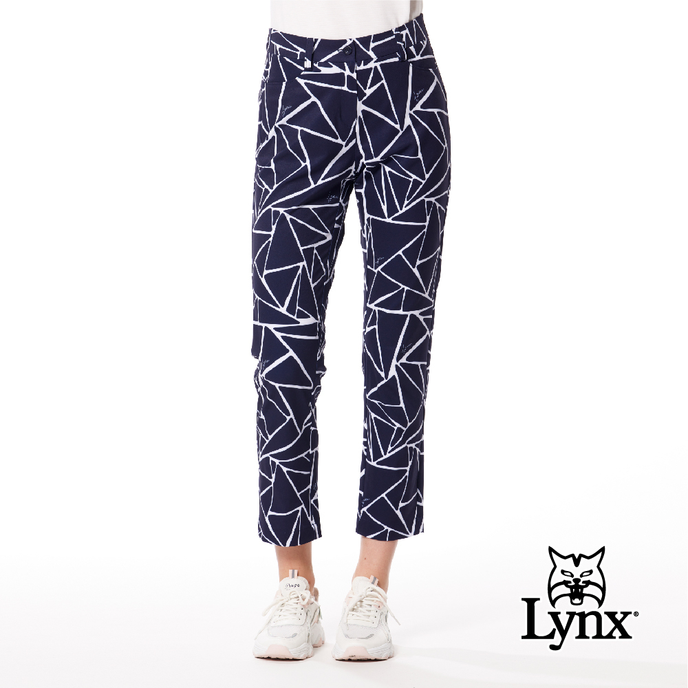 【Lynx Golf】吸溼排汗線條塗鴉Lynx Golf膠標窄管九分褲