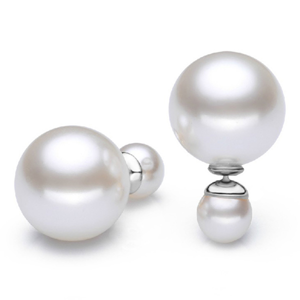 韓國JK 新款貝珠8mm+14mm大小珠鍍銀耳飾 J0848