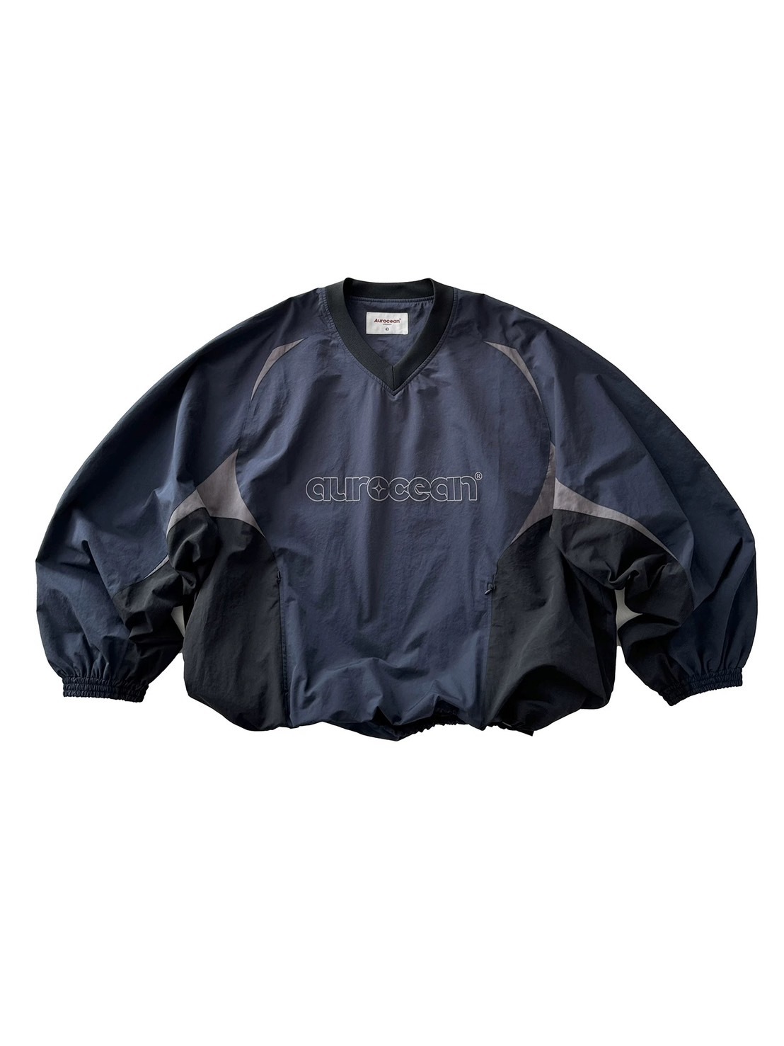 Aurocean 古著感尼龍拼接短版防風衛衣