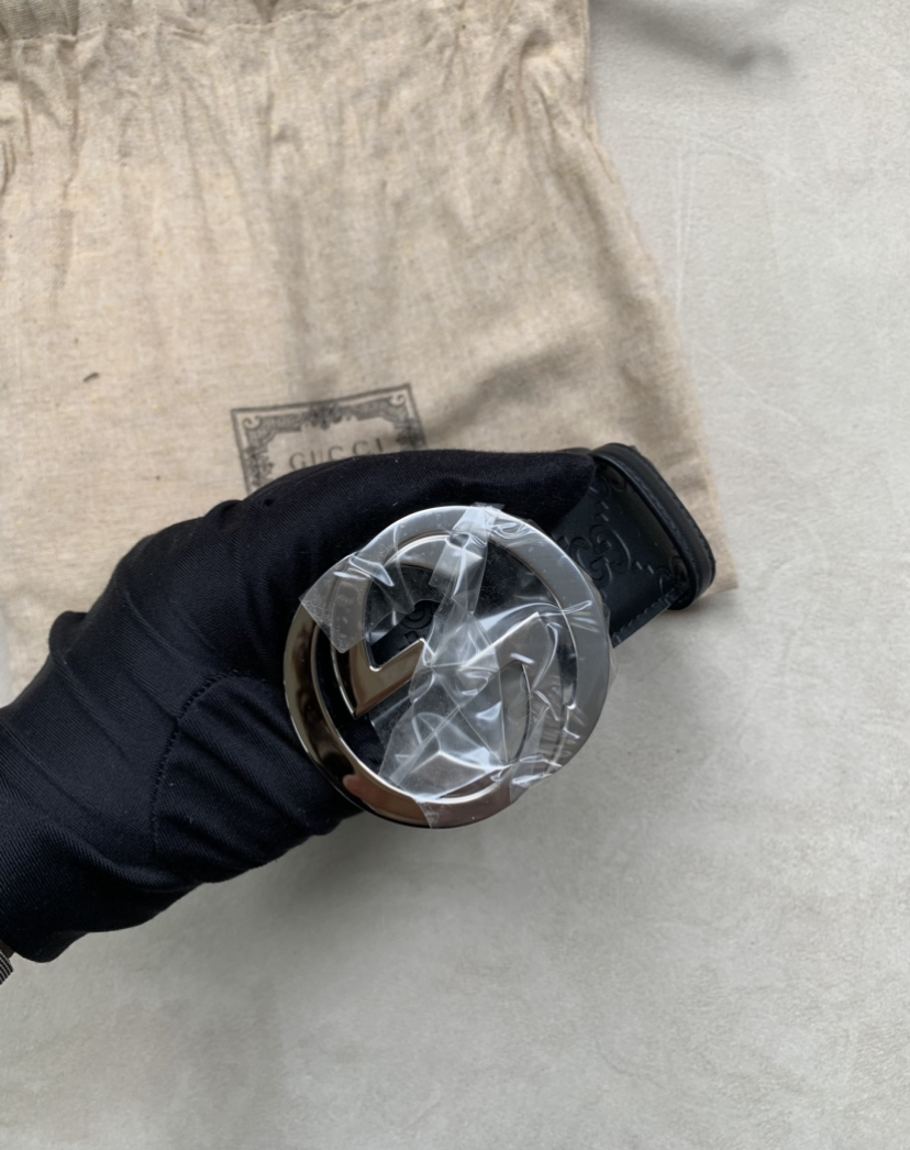 GUCCI 男士黑色 GG 標誌 皮帶