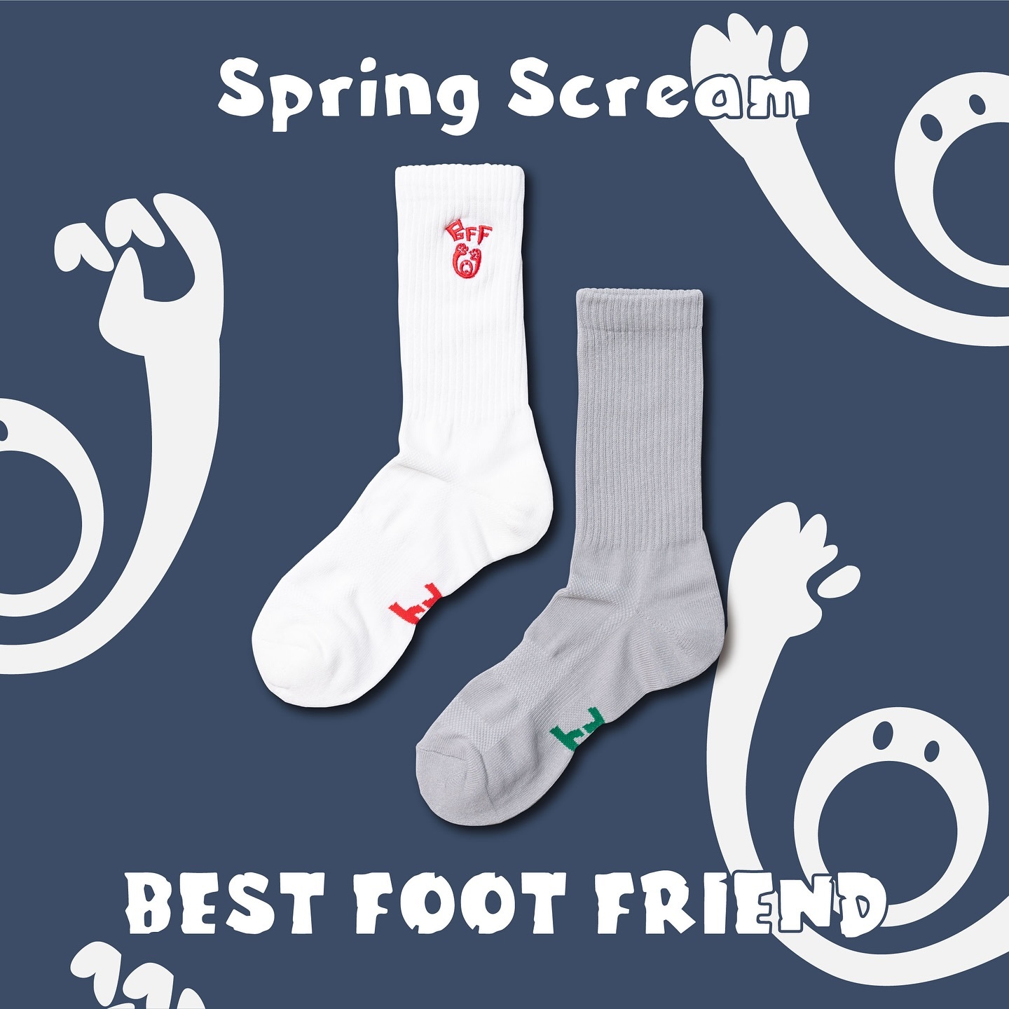 BFF Symptom Socks Spring Scream 白色 灰色 春吶 刺繡 中筒襪 長襪【BF24019】