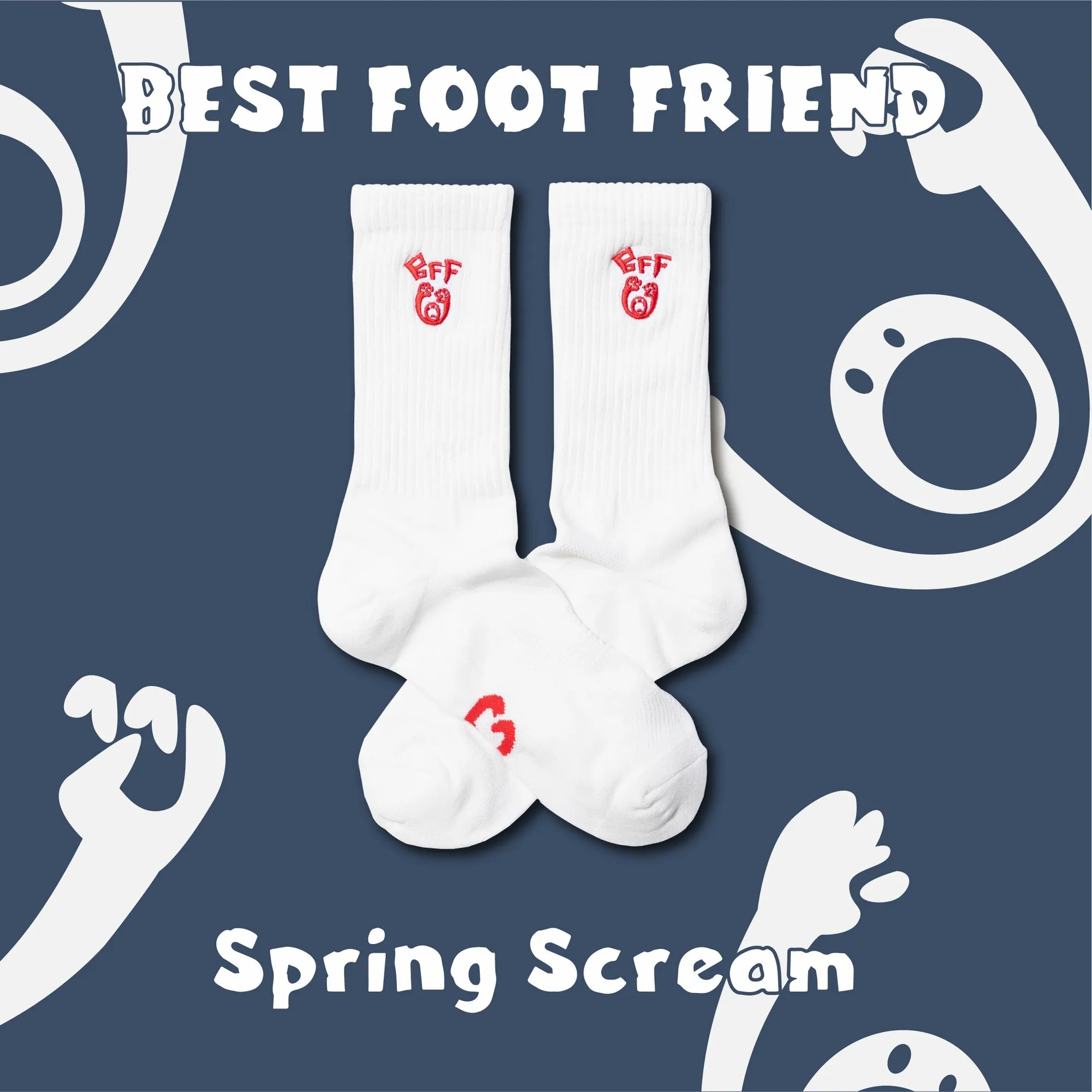 BFF Symptom Socks Spring Scream 白色 灰色 春吶 刺繡 中筒襪 長襪【BF24019】