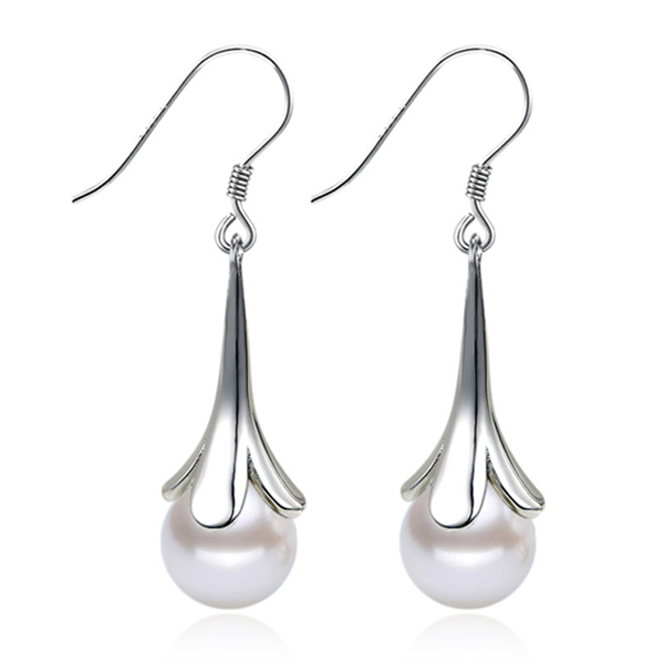 韓國JK 新款時尚珍珠花葉流蘇長款鍍銀優雅耳墜 J0851