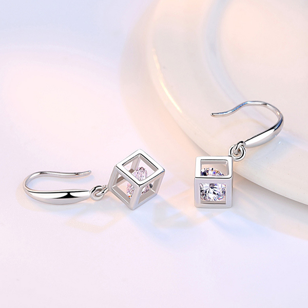 韓國JK新款愛情窗魔方鍍銀耳飾 J0855