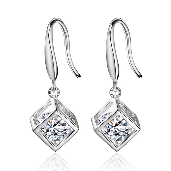 韓國JK新款愛情窗魔方鍍銀耳飾 J0855