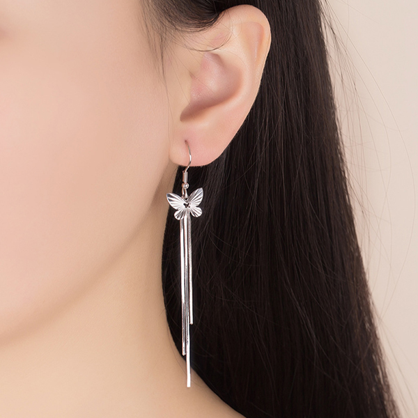 韓國JK 新款時尚蝴蝶流蘇氣質鍍銀耳飾 J0856