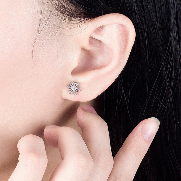 韓國JK 新款時尚風花雪月物語雪花鍍銀耳飾 J0857