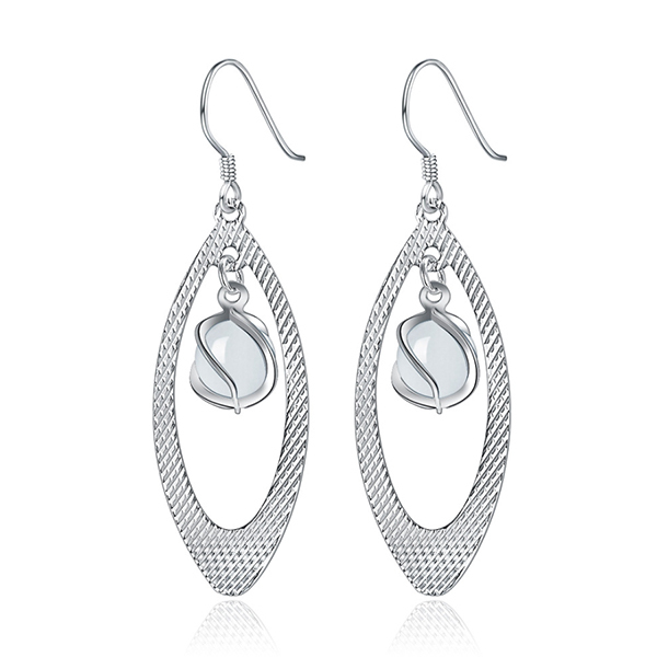 韓國JK新款個性時尚貓眼石耳線中長款流蘇鍍銀耳飾 J0858