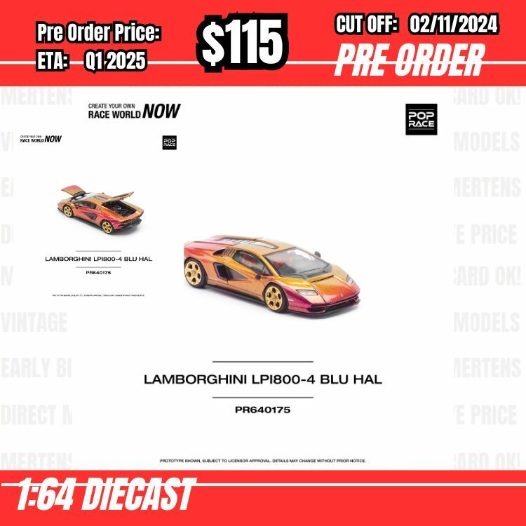 PO-$115 * Pop Race * 1:64 LAMBORGHINI COUNTACH LP 800-4 - BLU HAL [OD22/10]
