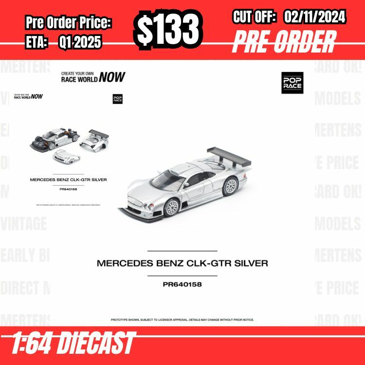 PO-$133 * Pop Race * 1:64 MERCEDES-BENZ AMG CLK GTR - SILVER [OD22/10]