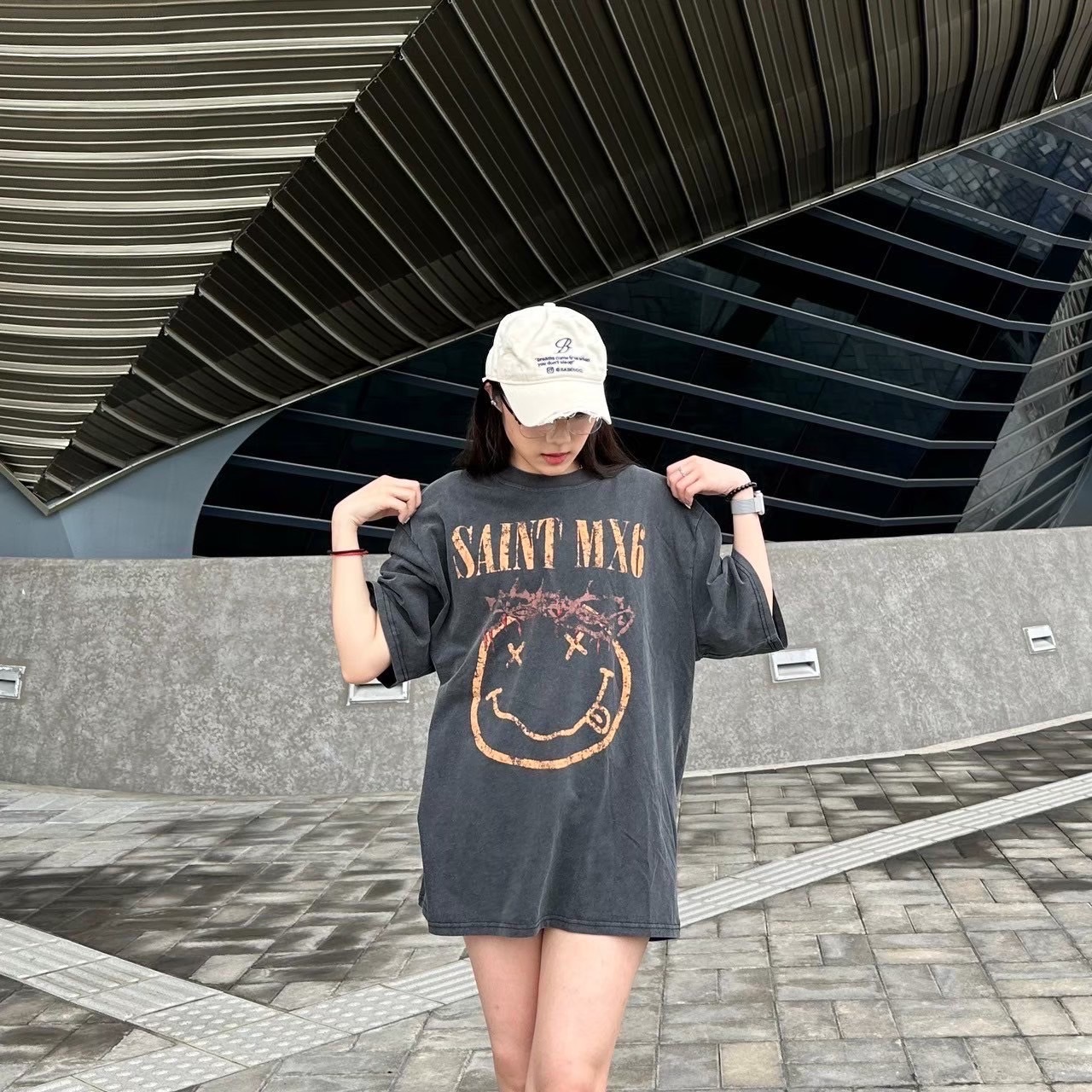 (GOAL) AWRA SAINT MX6 橘色萬聖節  鬼臉做舊短T